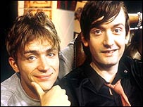 Blur singer Damon Albarn (left) with Pulp singer Jarvis Cocker